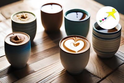 gros plan plusieurs tasses de boissons chaudes posées sur une table