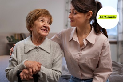 jeune femme et femme senior se tenant par les épaules en souriant